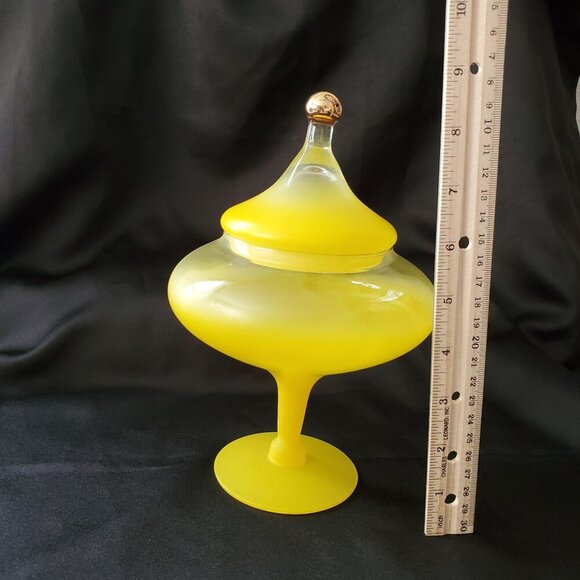 VTG Lemon Yellow Empoli MCM Circus Tent Bonbonniere Apothecary Lidded Jar 8.5" - Picture 9 of 16